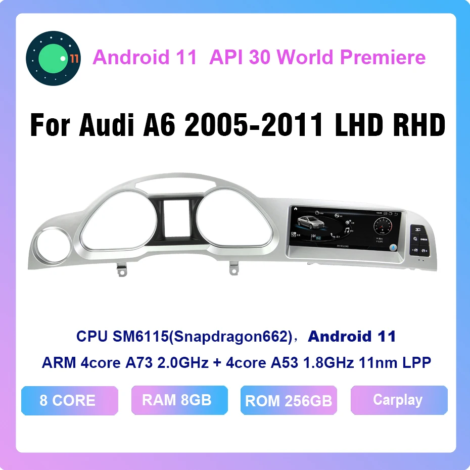 COHO لأودي A6 2005-2011 LHD RHD أندرويد 11.0 ثماني النواة 8 + 256G 8.8 بوصة سيارة مشغل وسائط متعددة ستيريو استقبال راديو