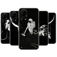 starry astronaut moon phone case for huawei p50 p40 p30 p20 10 9 8 lite e pro plus black etui coque painting hoesjes comic fas