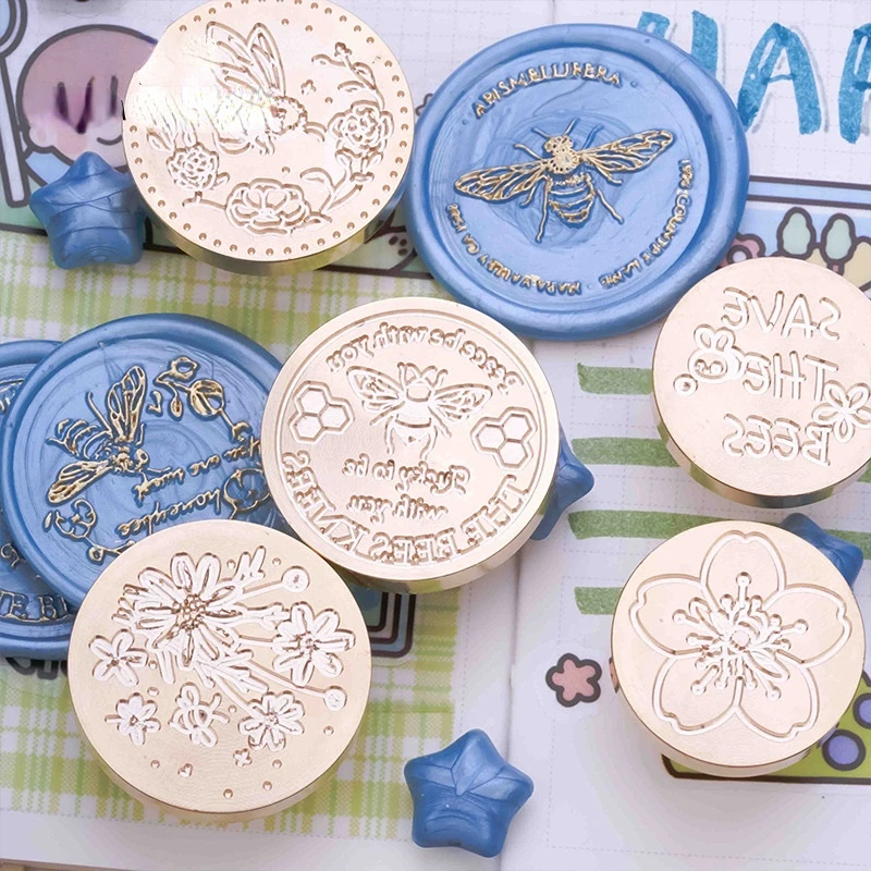 

Bee Series Fire Paint Seal Student Hand Account DIY Decoration Retro Fire Wax Seal Envelope Invitation Seal Brass Seal