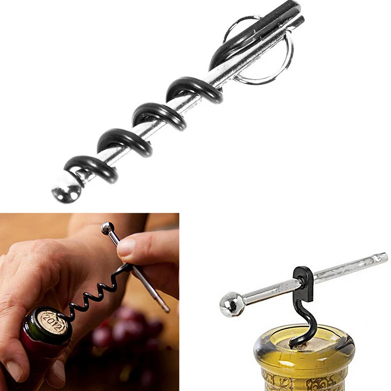 

Mini Wine Beer Bottle Opener Outdoor Keychain Wine Opener Barware Stainless Steel Double Hinged Corkscrew with Ring Bar Tool