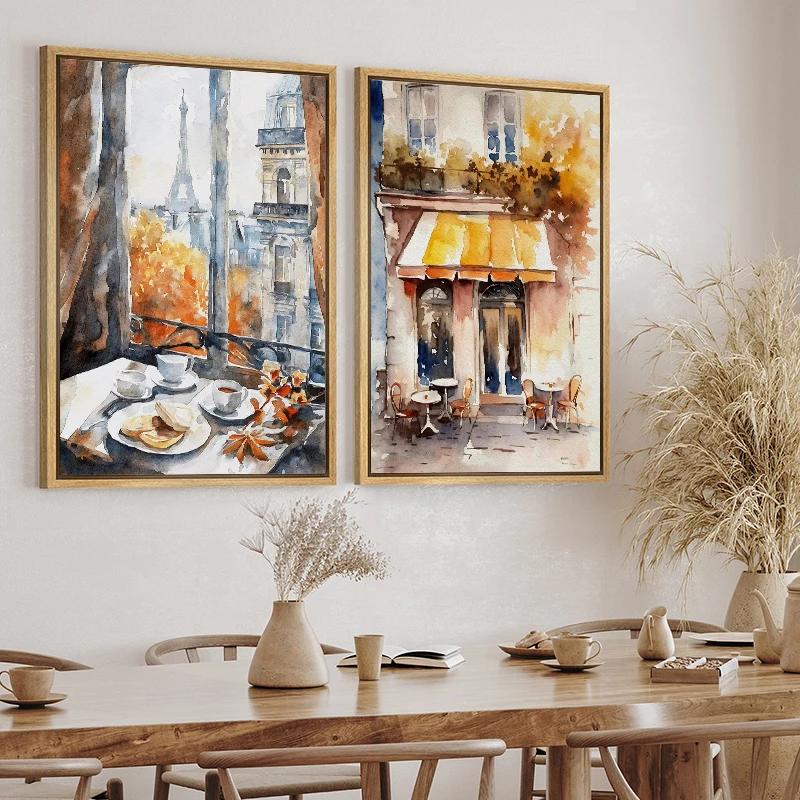 Париж Рим Санторини Прибрежный город Архитектура пейзаж акварель