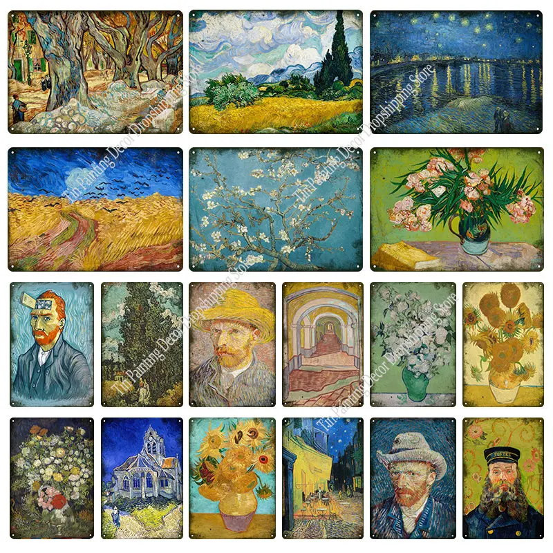

Vintage Immortal Art The Church At Auvers Poster Tin Sign Plaques Team Painting Cave Wall Home Decoration for Living Room