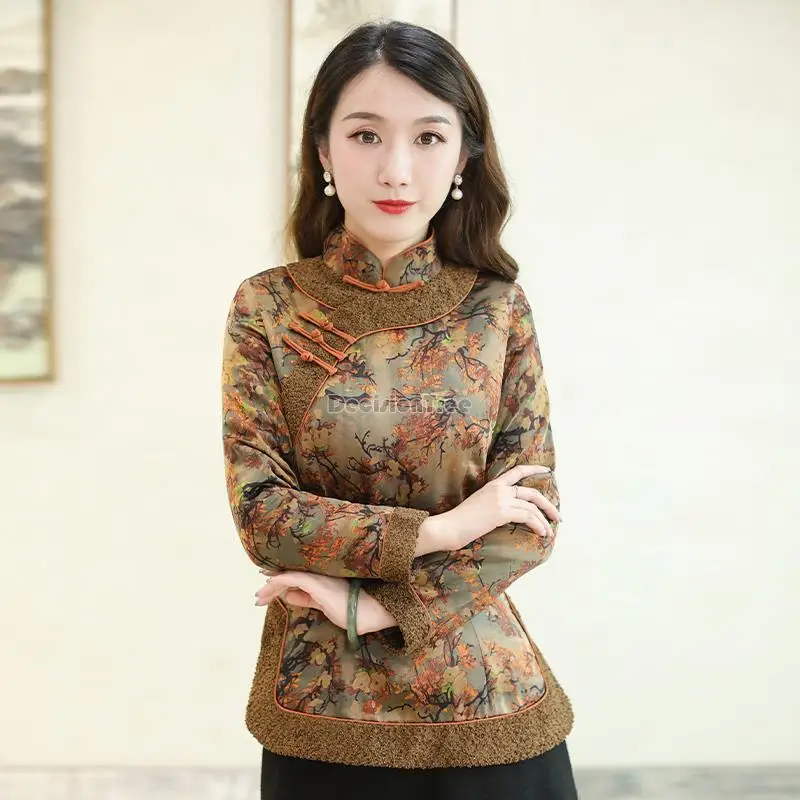 

2023 chinese style women vintage top paddedcoat women warm top tangsuits hanfu top Tea art Chinese women's clothing a780