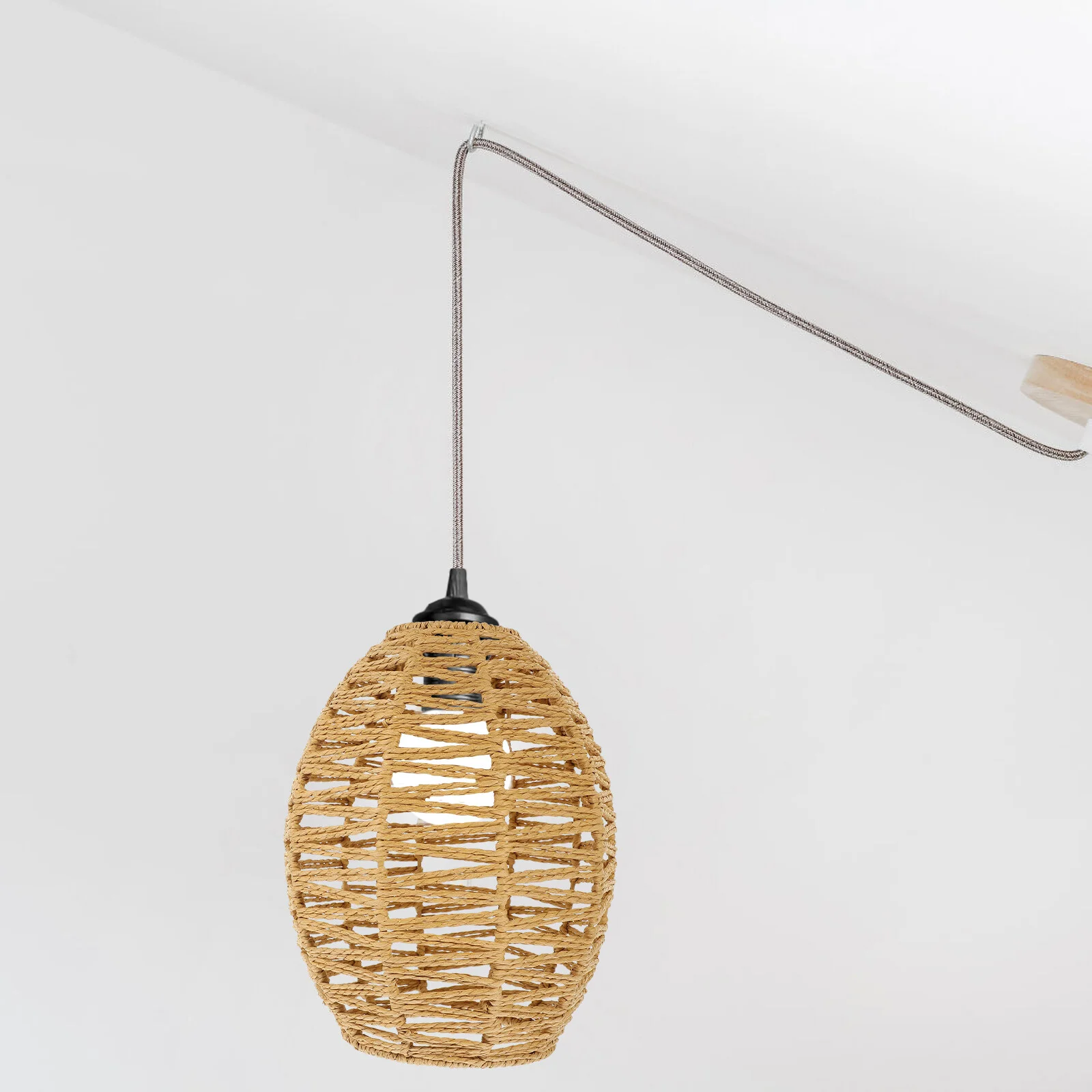 

Woven Pendant Light Floor Paper Rope Lampshade Conical Light Cover Ceiling Metal Rustic Shades Pendant