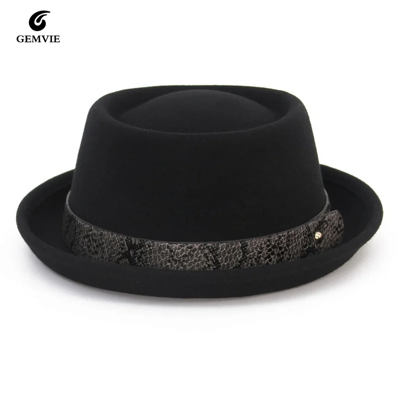 2022 Men Fedora Hats Fashion 100% Pure Wool Men's Hat Texture Belt PORK PIE Hat Classic Church Cap Autumn