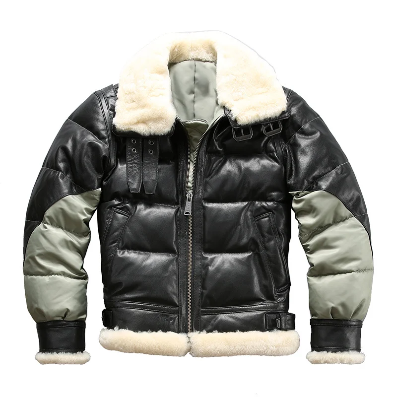 

AB3 Read Description! Asian Size Super Cold Resisting Mens Genuine Duck Down Jacket Very Warm Sheep Skin Winter Leather Coat