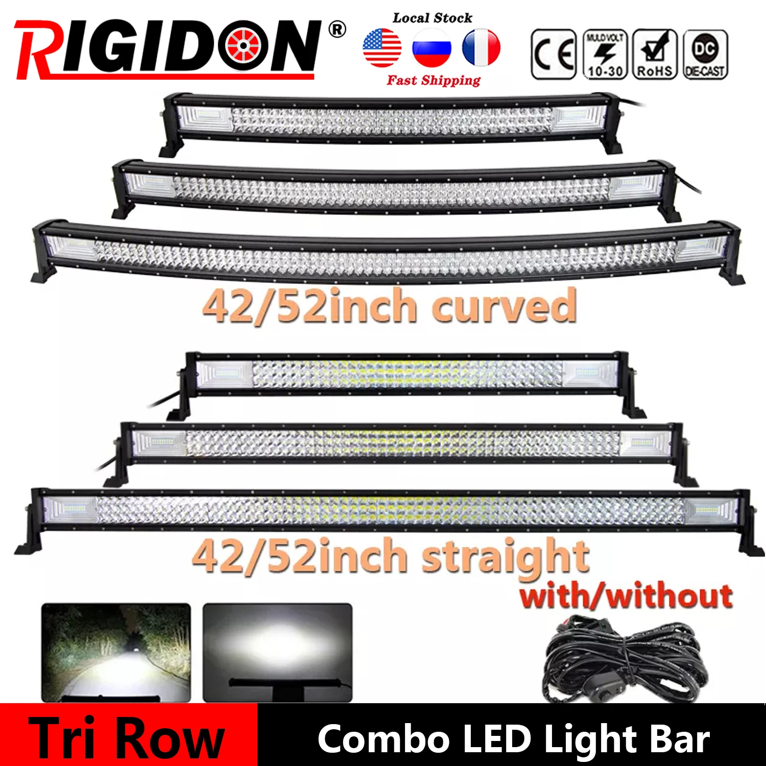 

RIGIDON Curved/Straight 22/32/42/52inch 7D Tri Row Flood Spot Combo Beam LED Light Bar for Jeep Offroad Boat Truck 4WD SUV ATV