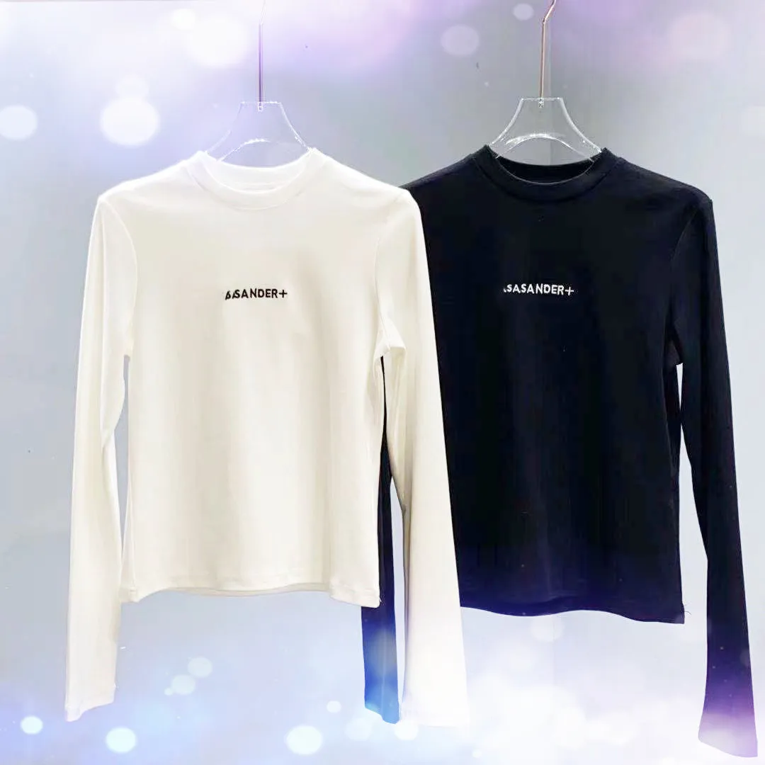 

WOMAN SWEATER JIL Sander Embroidery Letter Cotton Female clothing Pullovers Slim long sleeve top Round Neck Lady Bottoming Shirt