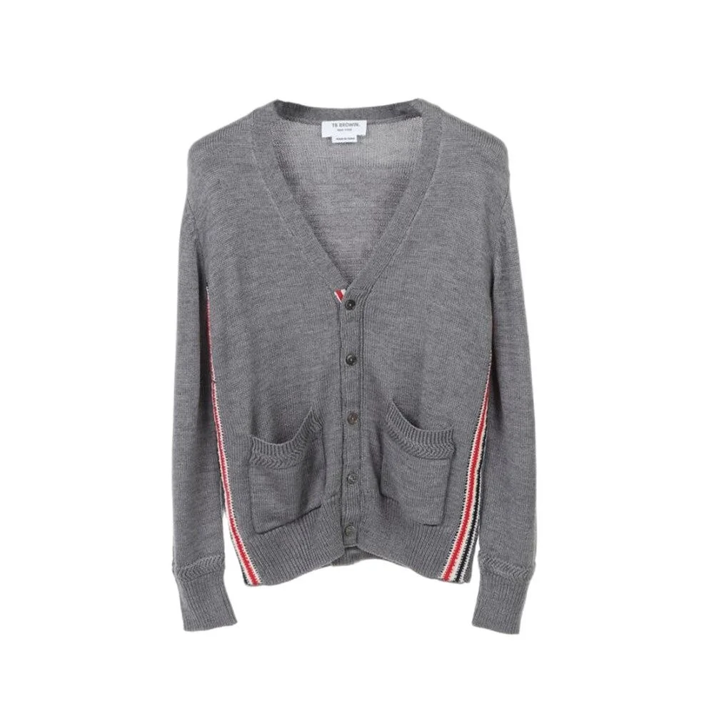

Men's and Women's TB BROWIN thom cardigan sweater Korean version of the same style striped V-neck jacket for coat