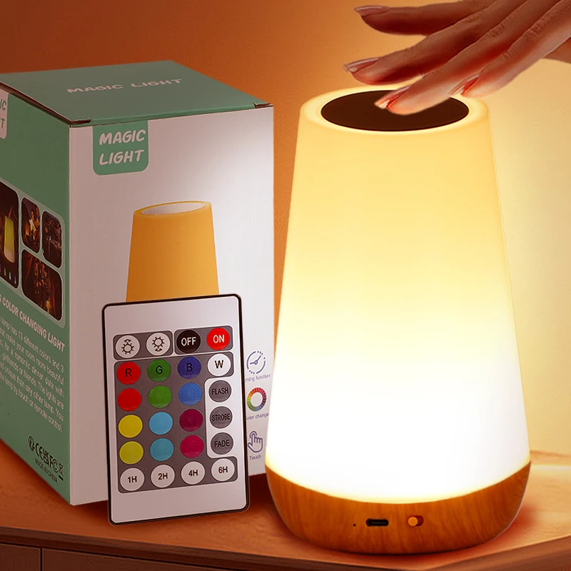 Night Lamp for Bedroom Bedside Lamp RGB Remote Control Night Light 13 Color Touch Dimmable USB Rechargeable Portable Table Lamp