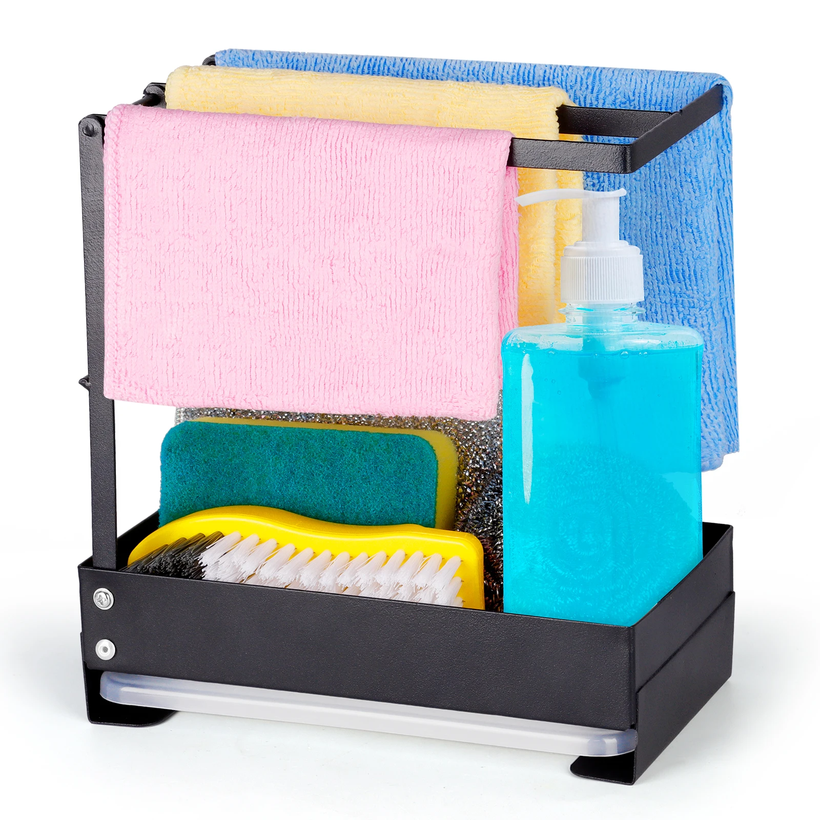 

Kitchen Storage Rack Space Sponge Towel Soap Holder Brush Rack with Drain Pan Home Organizer Accessories