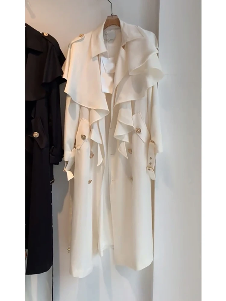 

White windbreaker coat Women's Spring and Autumn 2023 new high grade salt-sensitive light mature style medium and long style sma