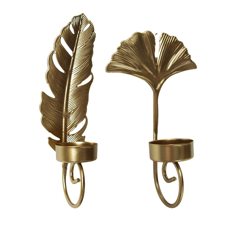 Металлический настенный подсвечник в форме листа из кованого железа поделки с