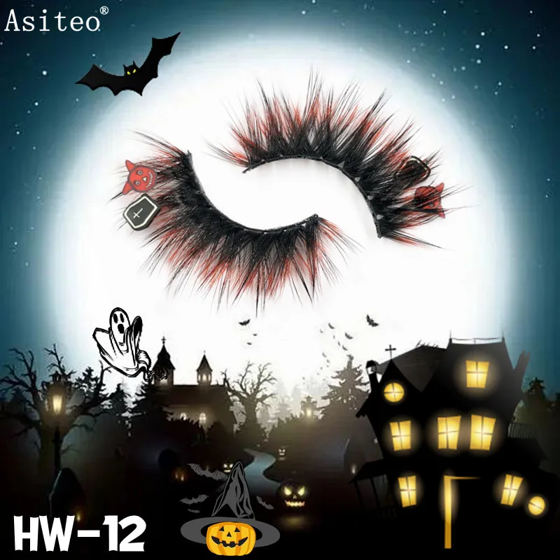 Lashes Pumpkin Ghost Witch Vampire Lashes Exaggerated Diy Ombre Rainbow Cosplay Faux Mink Colorful Lashes