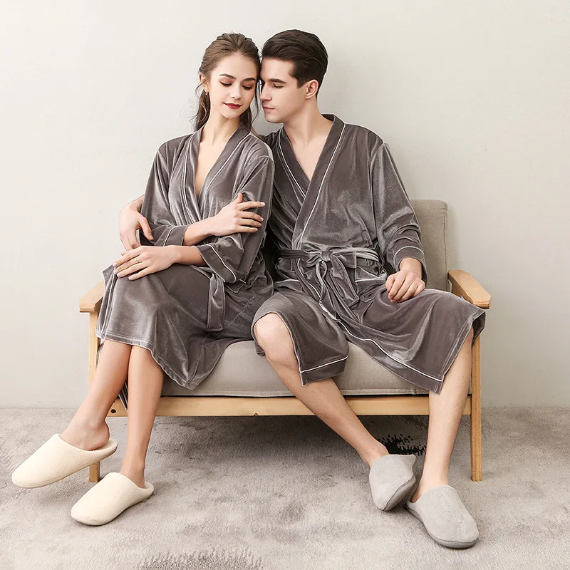 Couples Robe Winter Autumn Velvet Bathrobe For Men and Women Velour Robes Long Nightgowns Nightwear For Lovers