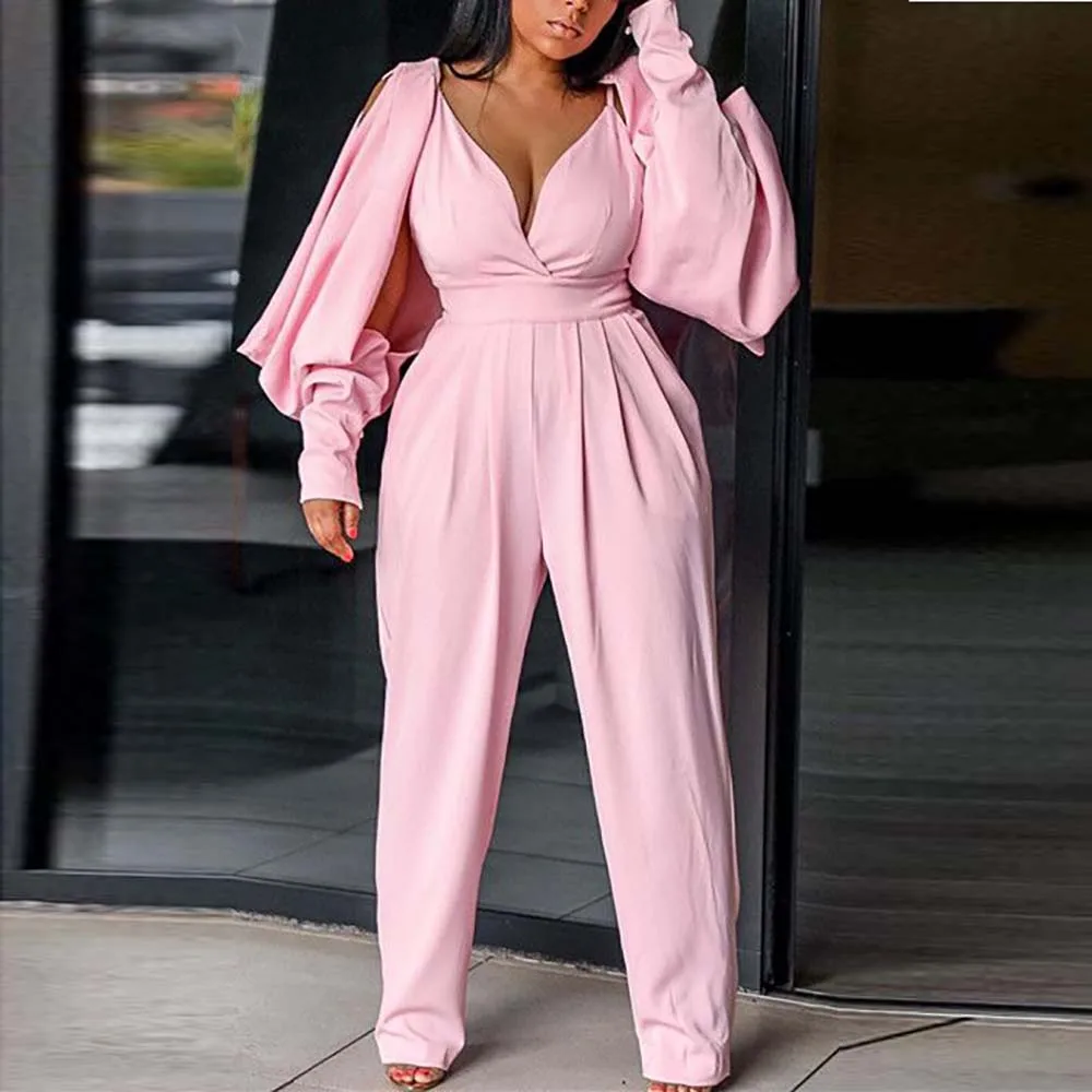 

Jumpsuit Solid Color Sexy Tube Top Loose Hollow Fashion Sleeves African Street Women 2022 Spring Autumn Commuter Female