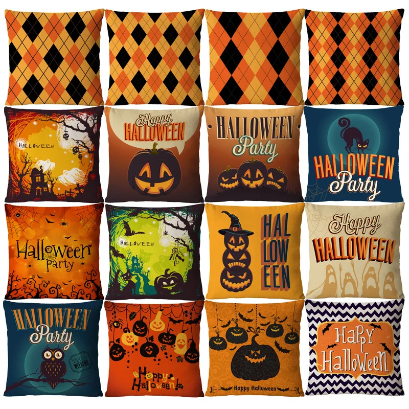 

Yellow Pumpkin Series Halloween Themed Pillowcase Sofa Cushion Cover Festive Gift Party Decoration 45*45cm