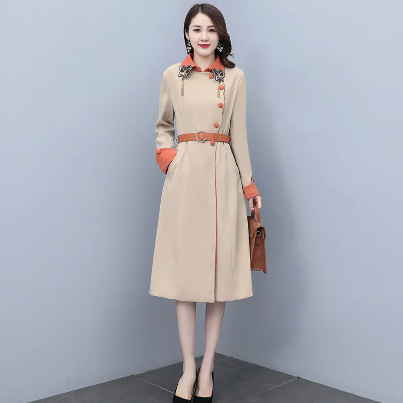 

Женский тренчкот Весна-Осень новинка Женская модная Корейская версия длинная приталенная куртка с лацканами пальто