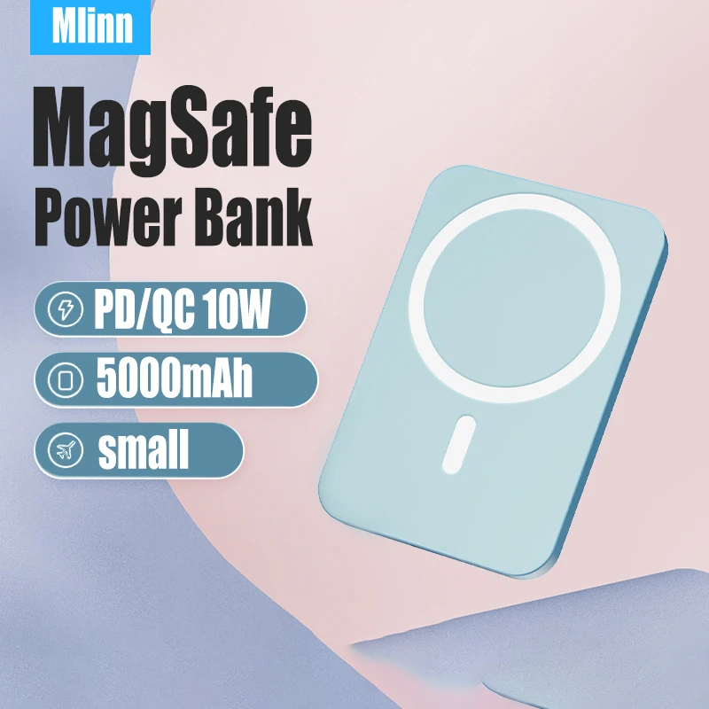 

Пауэрбанк MagSafe, 5000 мАч, магнитный беспроводной пауэрбанк для iPhone 13, 12pro, Mini 11, портативный внешний аккумулятор, запасной аккумулятор