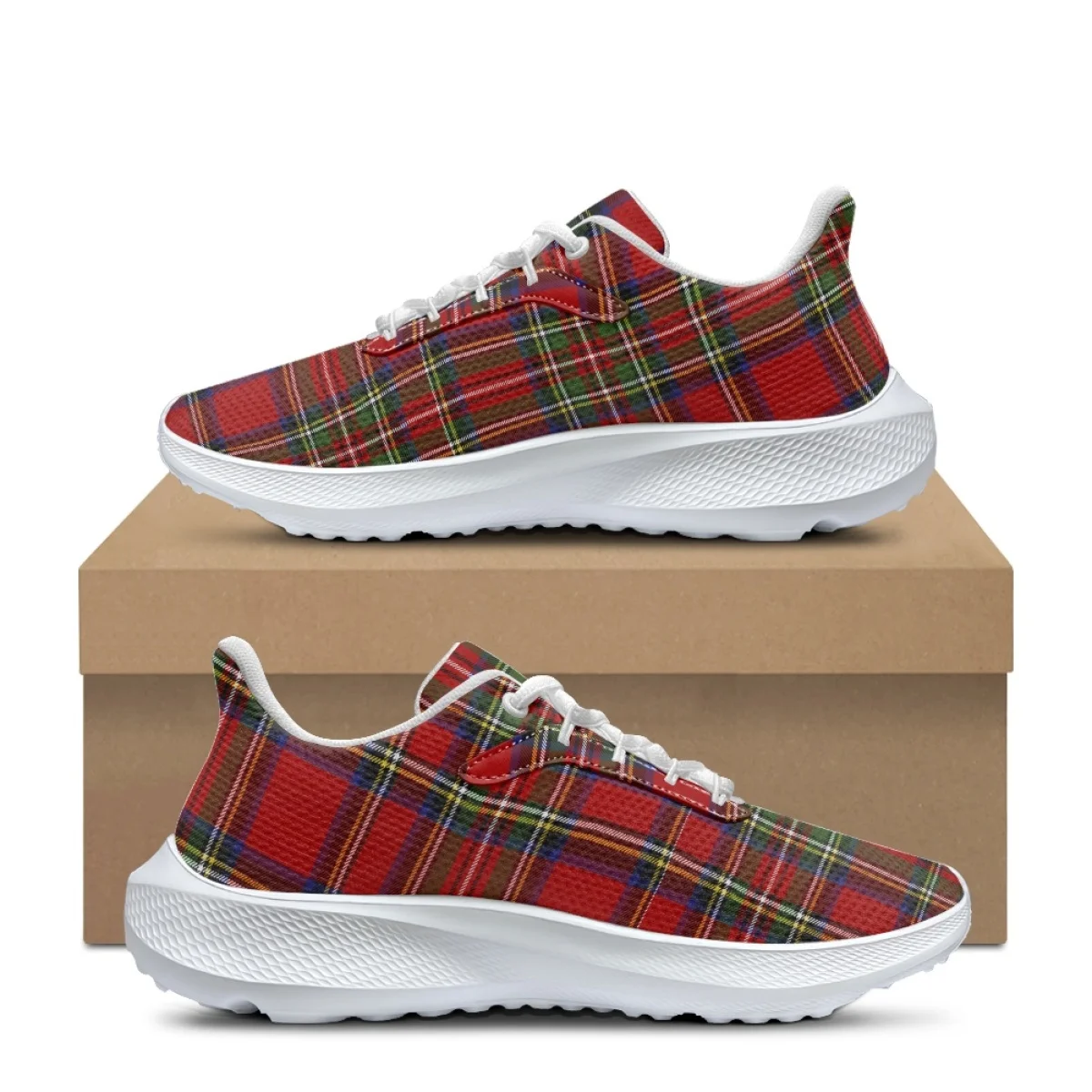 New Trend Women Flats Red Plaid Stripe Pattern Ladies Casual Shoes Breathable Mesh Female Sneakers Unisex Custom Zapatos Mujer