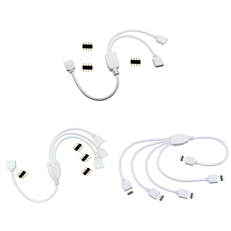 

4 Pins LED Splitter Cable Strip Connector 1 to 2/3/4 Way Y Splitter Easy to Use