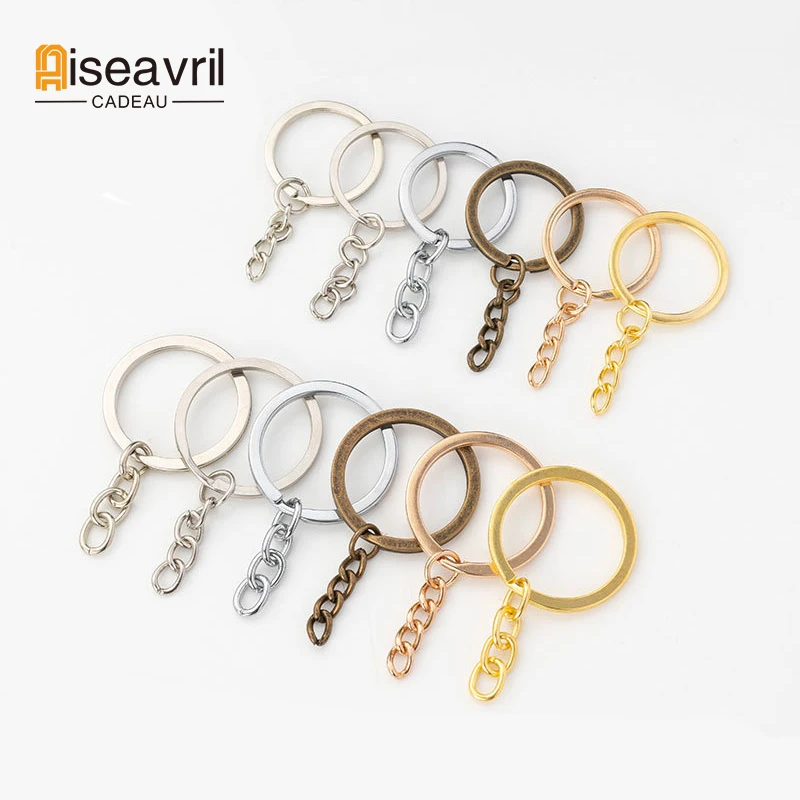 

10pcs Key Chain Key Ring Keychain Bronze Rhodium Gold Color 25mm/30mm Long Round Split Keyrings DIY Jewelry Making Wholesale