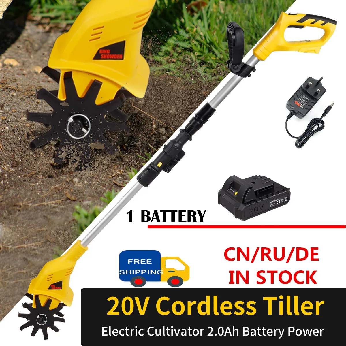 20V Tiller Garden Lawnmower Electric Rotary Cultivator Micro Tiller Hoe Portable Cultivator Cordless Handheld Tiller