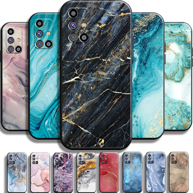 

Watercolor Painting Marble For Samsung Galaxy M31 M31S Phone Case Liquid Silicon Cover Cases Full Protection Black TPU
