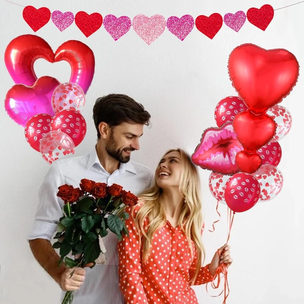 День святого Валентина набор воздушных шаров с красным сердцем и конфетти Я