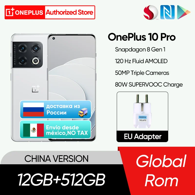 

OnePlus 10 Pro 10pro Global Rom 5G 12GB 512GB Snapdragon 8 Gen 1 mobile phones 80W Fast Charging Cellphone