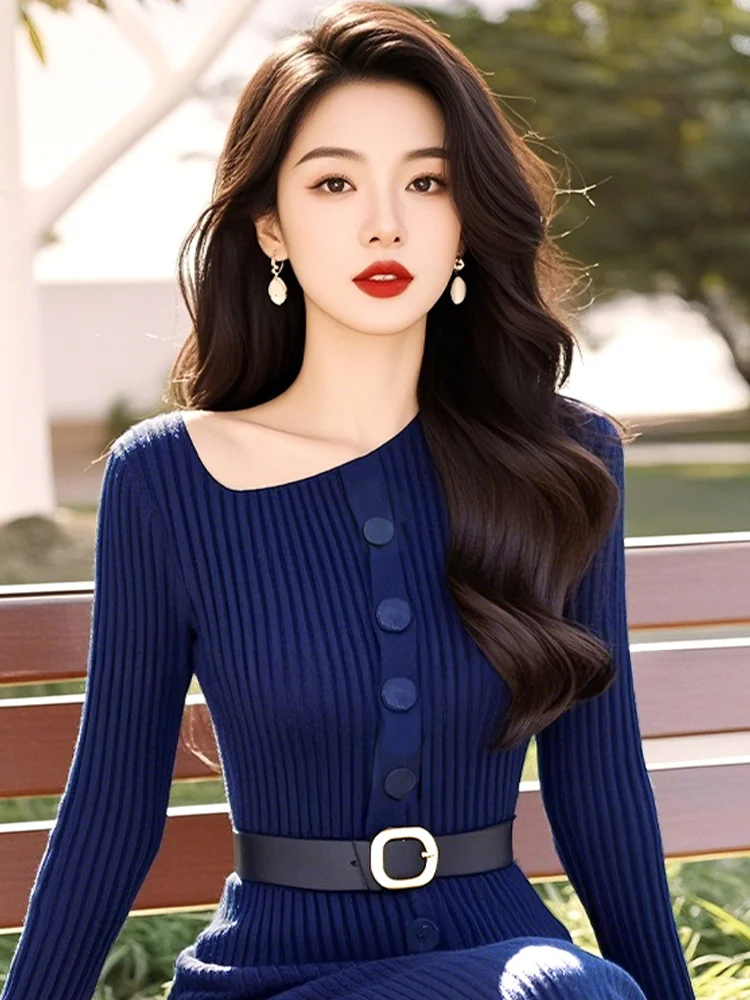 Длинное вязаное платье-свитер с имитацией медного сульфата