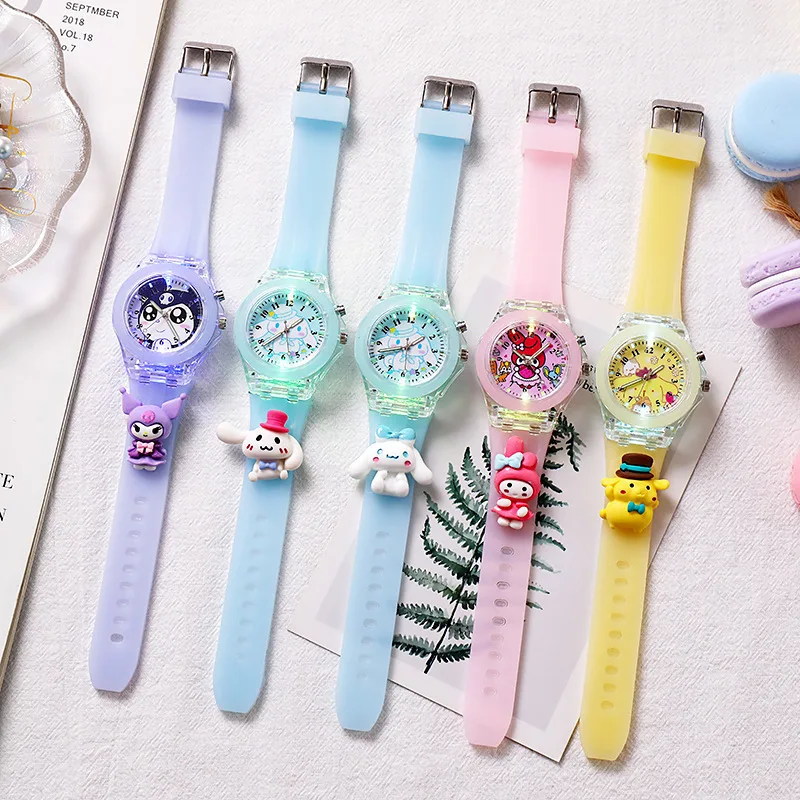 

Sanrio Melody Electronic Luminous Watch Kids Kuromi Cinnamoroll Anime Figures Toy Cartoon Doll Watches Boys Girls Birthday Gifts