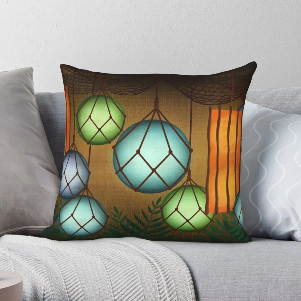 

Tiki Lights Square Pillowcase Polyester Linen Velvet Pattern Zip Decor Sofa Cushion Cover 45x45