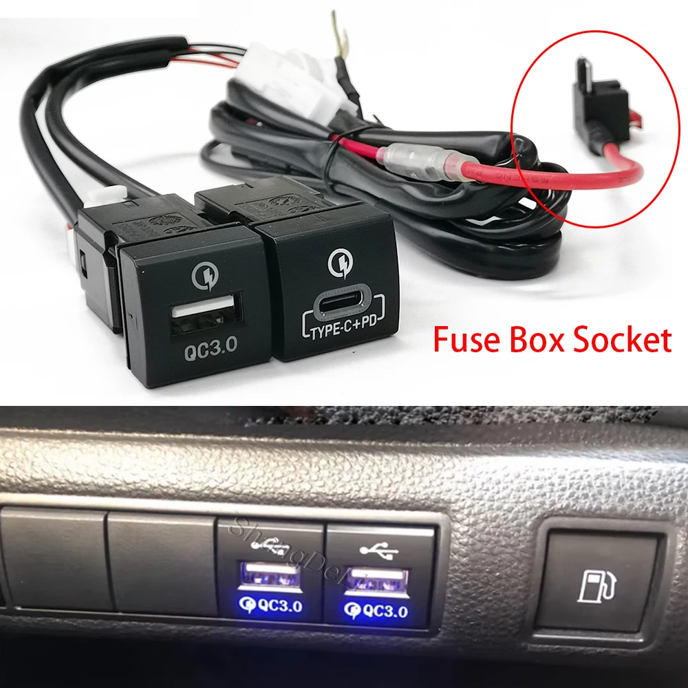 

Автомобильное зарядное устройство для телефона с двумя портами USB Type-c и разъемом для быстрой зарядки для Toyota PRADO 2018-2022