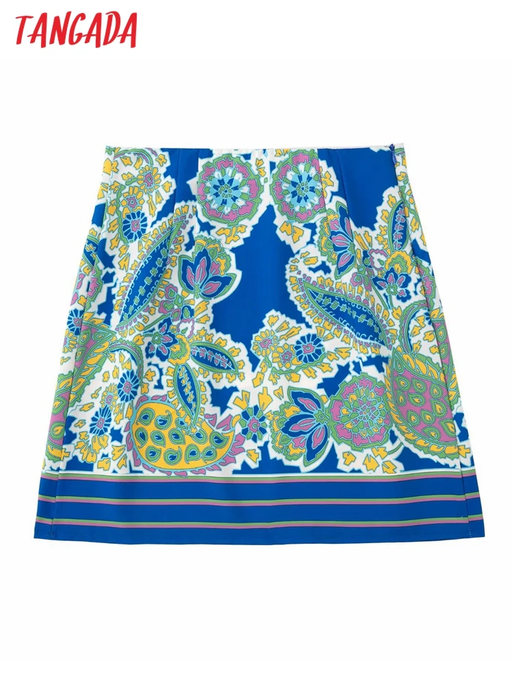 

Tangada 2022 Women Blue Floral Print Skirts Faldas Mujer Zipper French Style Female Mini Skirt 3H591