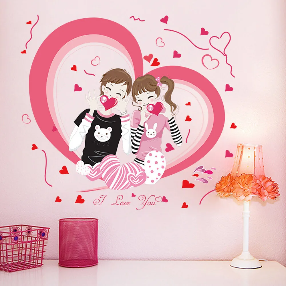 

Sweet Couple With Heart Wall Stickers Bedroom Decor Romantic Lover Poster Art Wall Mural For Home Living Room Wedding Decoration