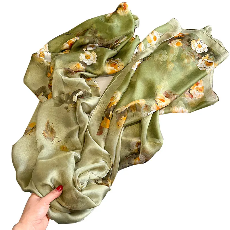 

Женский шелковый шарф с цветочным принтом, весенние ранние шарфы, фуляр, хиджаб, женские пляжные палантины, шейный платок, бандана
