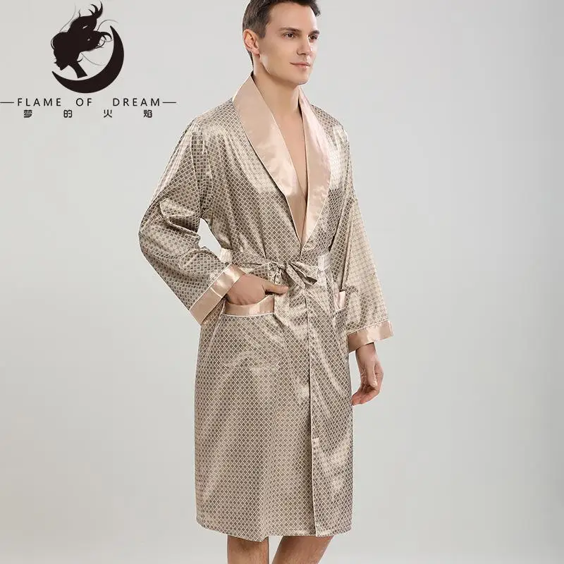 

Домашний Шелковый мужской халат, европейский размер S-3xl, Летний Тонкий шелковый халат с длинными рукавами, мужской банный халат 21-1010