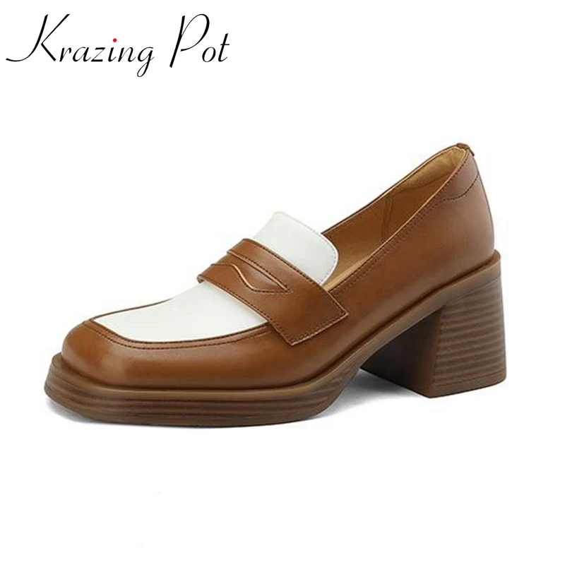 

Женские туфли из коровьей спилковой кожи, с квадратным носком, на толстом высоком каблуке