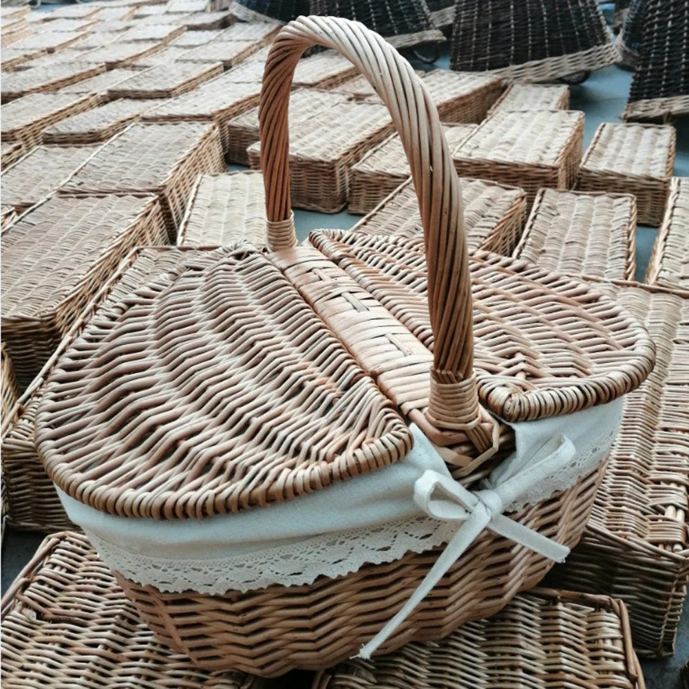 

Handmade Large Picnic Wicker Baskets with Handle Willow Weaving Storage Organizer Picnic Willow Weaving Storage Hamper