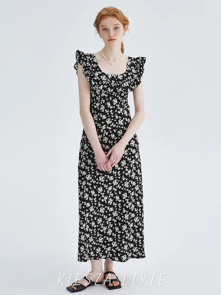 

2023 Vintage French Floral Maxi Dress with Stylish Design and Waist Tie for Women with Ruffles sexy boho frills y2k halterneck
