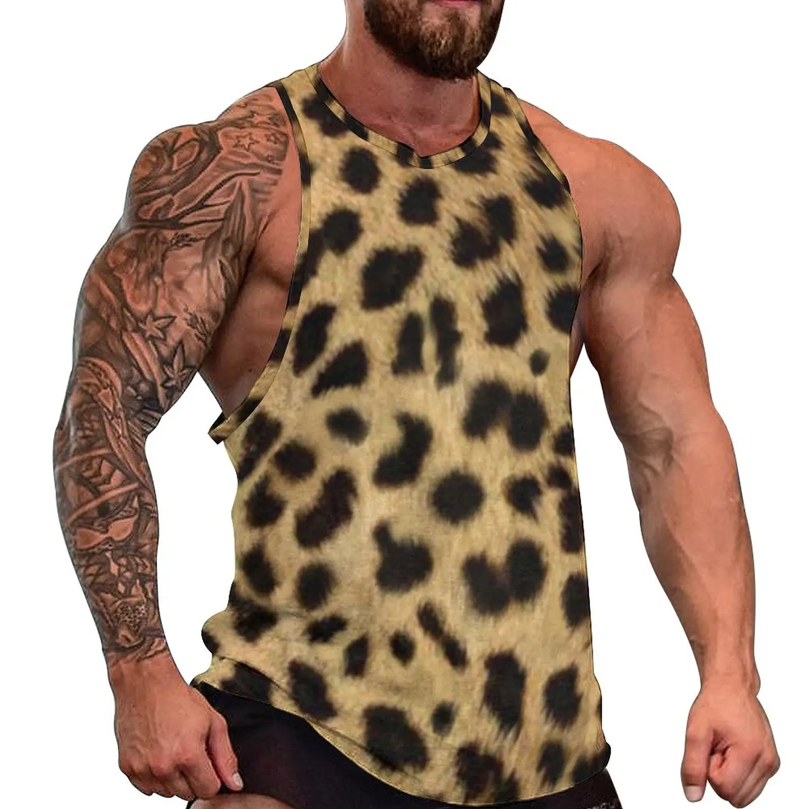 

Faux Cheetah Skin Tank Top Animal Leopard Print Design Sportswear Tops Beach Gym Man's Design Sleeveless Vests Plus Size 4XL 5XL