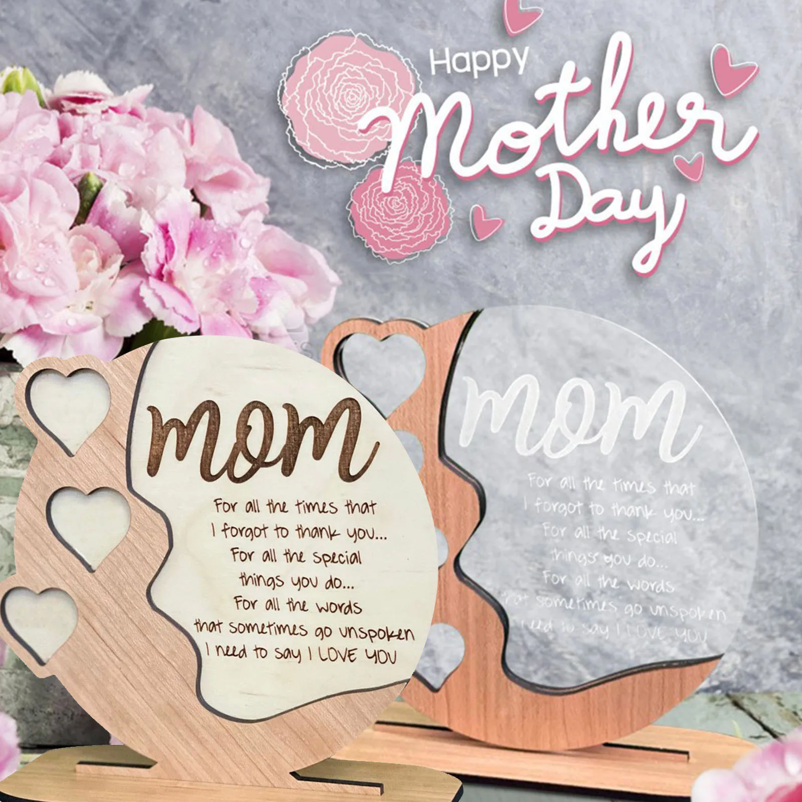 

Mother's Day Wooden Cutout Ornaments Detachable Embellishments Home Table Centerpiece Decoration Special Birthday Gifts For Mom