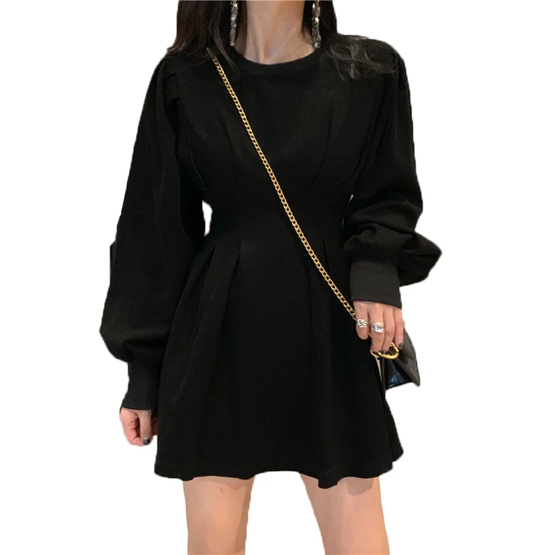 

Женское мини-платье с запахом, повседневное свободное Плиссированное черное платье-рубашка в Корейском стиле с длинным рукавом, уличная одежда в стиле K-POP, осень 2023