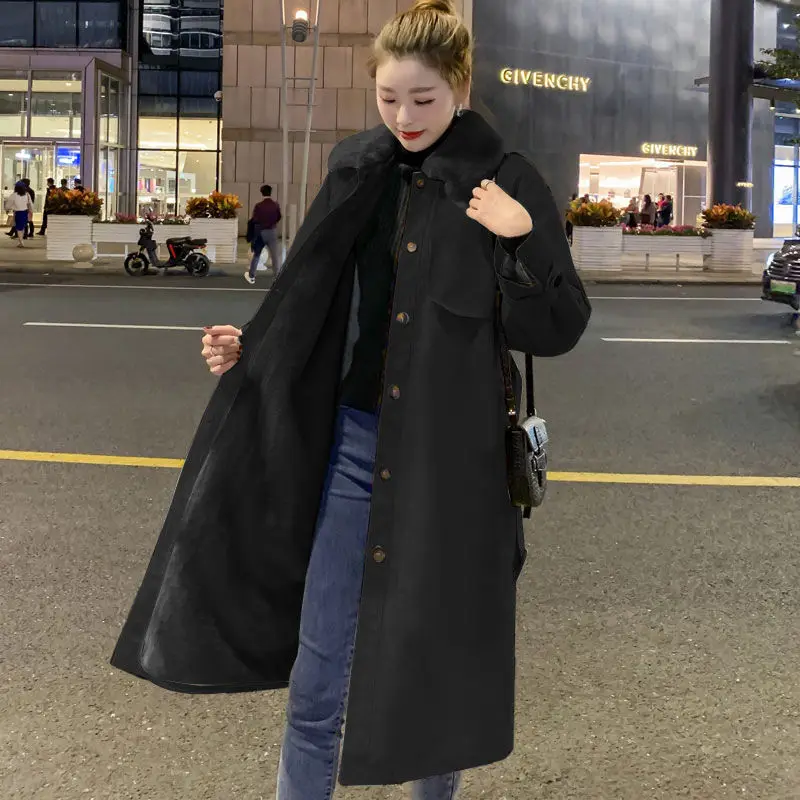 2023 Thick Padded Jackets Female Tooling Jacket Parkas Women's New Korean Loose Mid-Long Plus Velvet Windbreaker Winter Coats