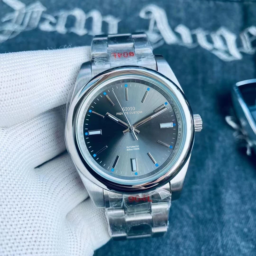 

Luxury Automatic Mechanical Mens Watch Grey Blue Smooth Bezel Sapphire Stainless Steel Bracelet White Dial 39mm
