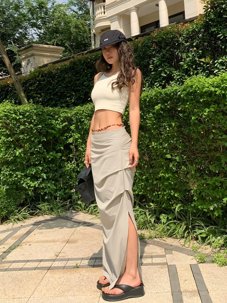 

Женское облегающее платье для работы, тонкая быстросохнущая короткая юбка с разрезом, плиссированная юбка в европейском и американском сти...