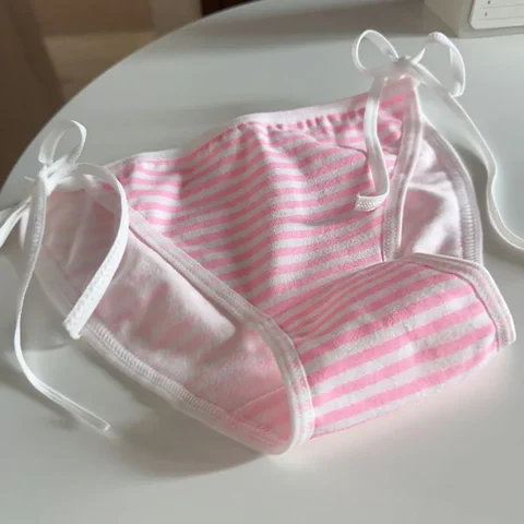 Цветные полосатые хлопковые трусики на шнуровке для женщин с низкой талией, милые дышащие милые трусы для девочек, студенческие удобные трусы, нижнее белье