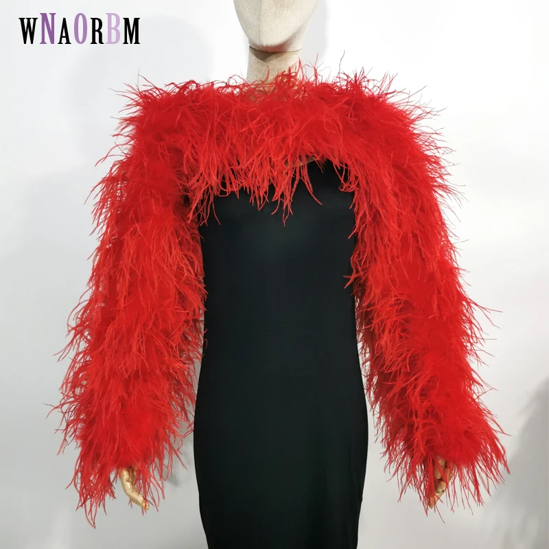 New Women's 100% Ostrich Feather Sleeve Length 55cm Fashion and Sexy Available in Multiple Colors, Stylish and Versatile