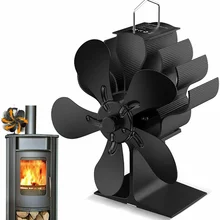 Black Fireplace 5 Blades Heat Powered Stove Fan Log Wood Burner Eco Fan Quiet Home Fireplace Fan Efficient Heat Distribution
